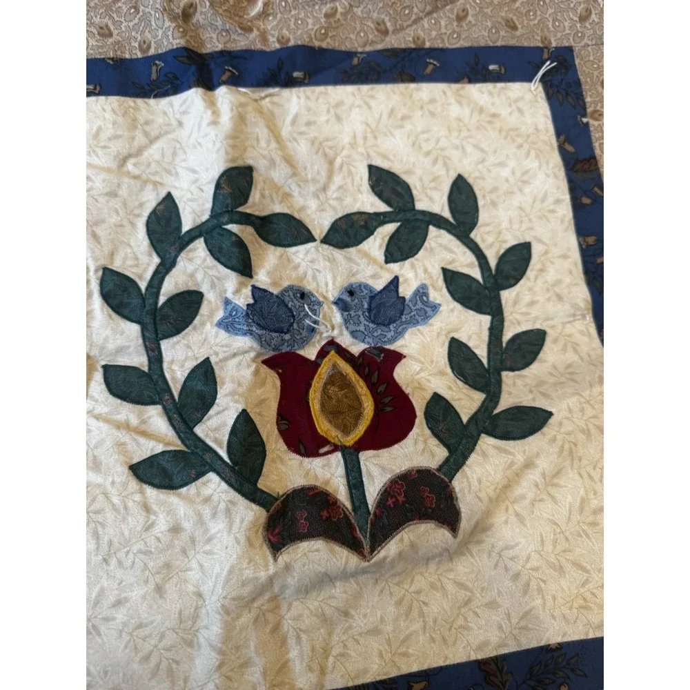 Vintage Handmade Applique Folk Art Quilt King Queen 106x89‎ Floral Country Home